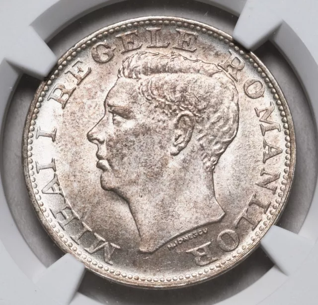 1944, Kingdom of Romania, Mihai I. Beautiful Silver 500 Lei Coin. NGC MS-64!