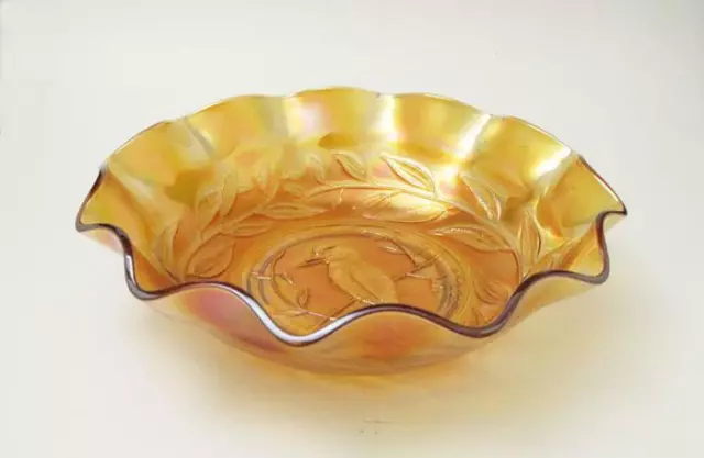 Antique Australian Crown Crystal Carnival Glass Kingfisher Master Bowl Af