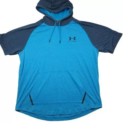 Under Armour UA Mens Large Blue Short Sleeve Lightweight Hoodie Shirt