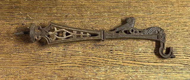 Antique Ornate Iron Bird Cage Hook With Parrot, 8 1/2” Long
