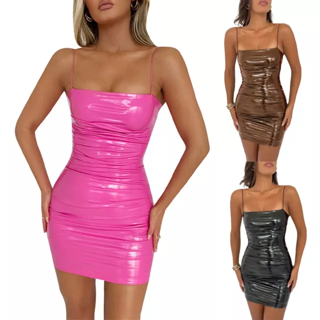 Mujeres Vestido Minivestido Cuero PVC Wetlook Niñas Vestidos Lápiz Sexy Damas