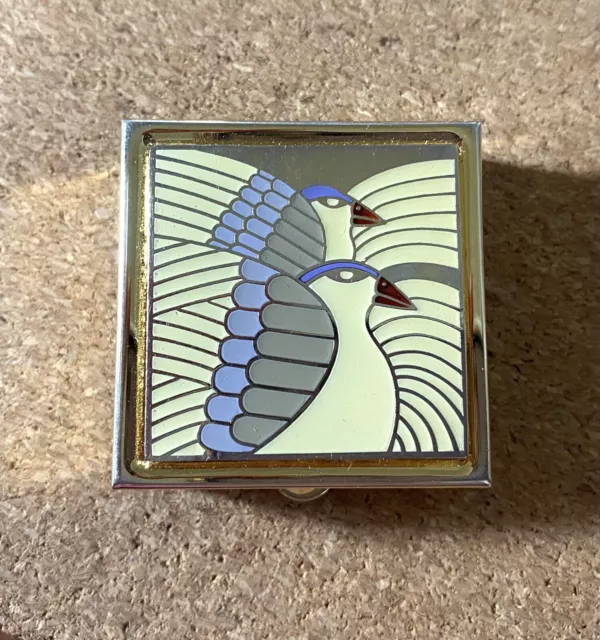 Laurel Burch Enamel Birds Pill Box 1.5” Gold Tone Signed VGC