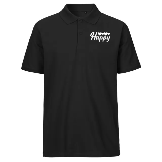 Herren Polo Shirt Happy Herzen Geschenk Idee Souvenir Geburtstag Weihnachten T-S