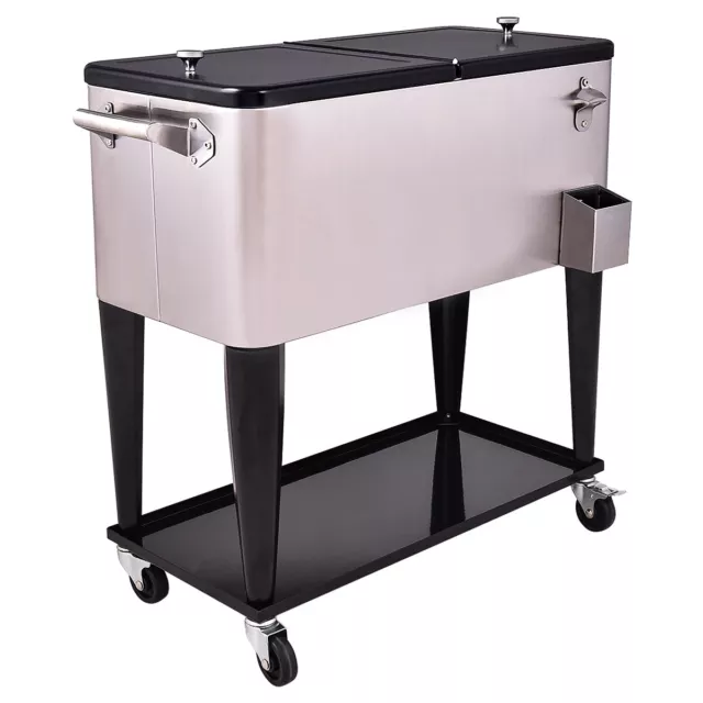 80QT Patio Ice Chest Outdoor Cooler Cart Portable Rolling Trolley Party Bar Cold