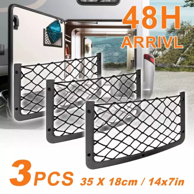 3x Large Elastic Storage Net Magazine Holder Rack Camper Van Car Seat Organiser 3