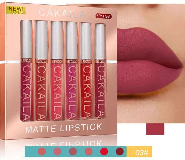 6 Pcs Matte Liquid Lipstick Set, Velvet Waterproof Nude Lip Gloss Non-Stick Cup