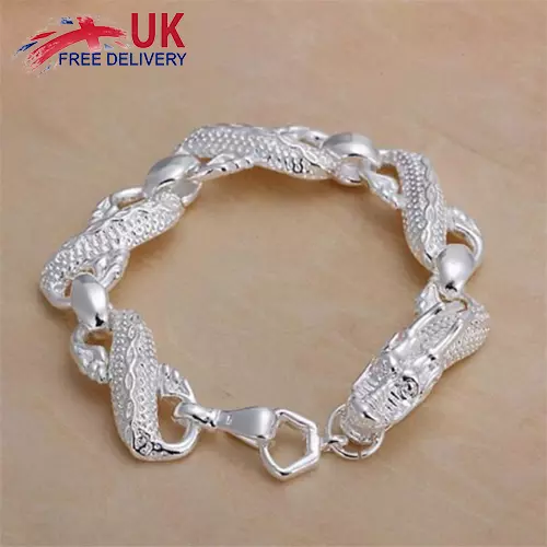 Solid 925 Sterling Silver Chinese Dragon Charm Italian Bracelets Women Jewellery