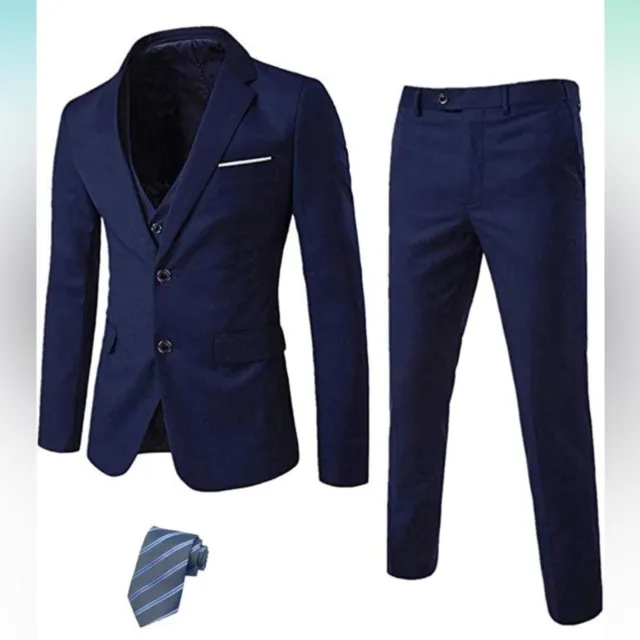 Men’s 3 Piece Suit Blazer, Slim Fit with 2 Button, Jacket Vest Pants (NO TIE)