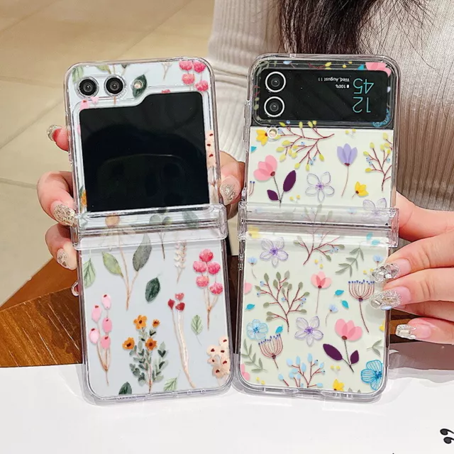 For Samsung Galaxy Z Flip5 Flip4 Flip3 Flower Shockproof Clear Hard Case Cover 3