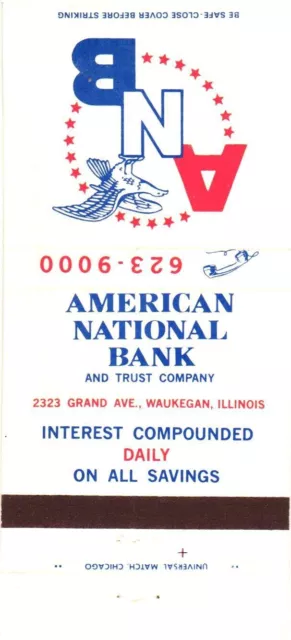 American National Bank and Trust Company Waukegan, IL Vintage Matchbook Cover