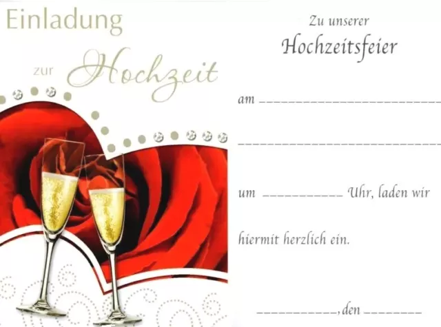 Einladungskarten zur Hochzeit Vermählung Heirat mit weißen Umschlägen Motiv Sekt