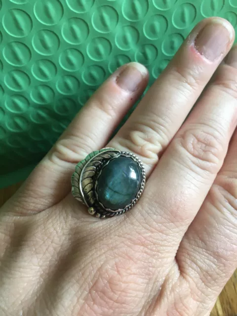 Silver Labradorite Ring, size 6.5