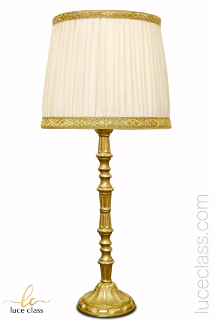 lampada da tavolo da comodino in ottone satinato lume con paralume seta plissé-