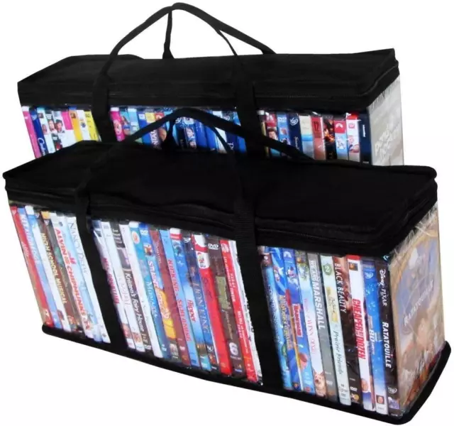 DVD Storage Organizer - Classic Set Of 2 Storage Bags With Room For 40 DVDs Each
