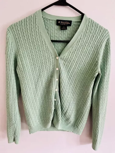 BROOKS BROTHERS Womens Greeb Sweater Cardigan Silk Cashmere Classic Preppy Sz S