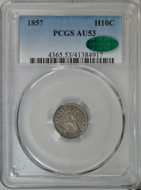 1857 Seated half dime, PCGS AU53 CAC..........Type Coin Company