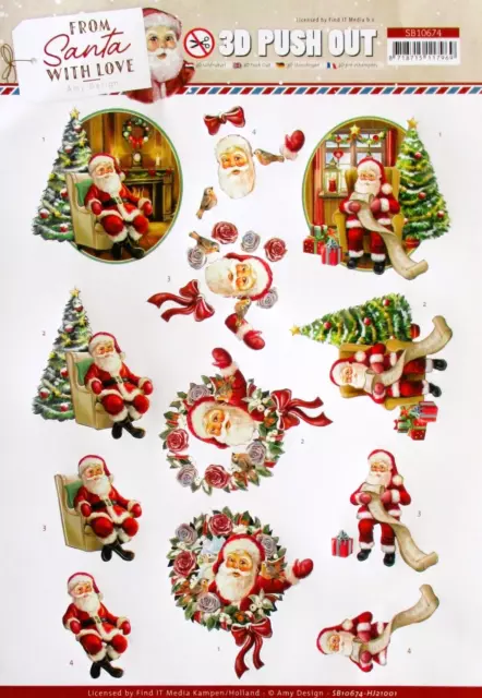 A4 DIE CUT 3D PAPER TOLE DECOUPAGE Push Out Sheet Christmas Santa Tree SB10674