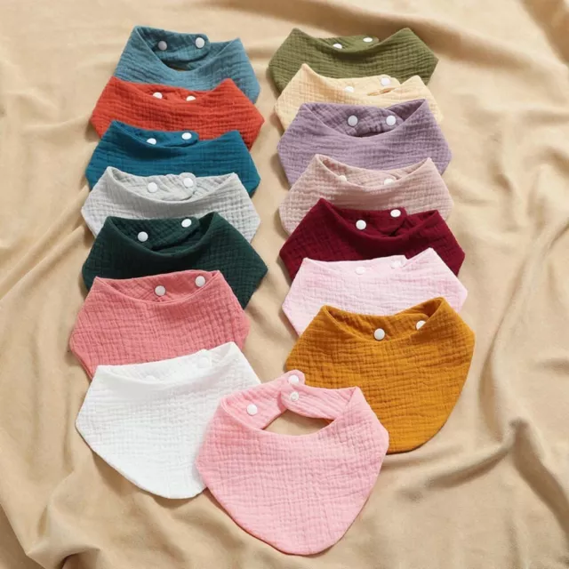 Baby Bibs Muslin Cotton Stuff Solid Color Snap Button Soft Triangle Saliva Towel