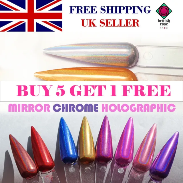 Chrome Holographic Silver Rose Gold RED Powder NAIL ART HOLO MIRROR Metallic UK