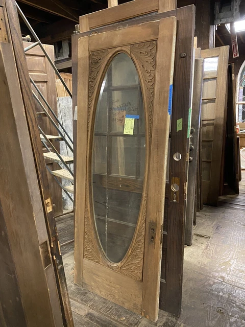 Antique Victorian Entry Door Ornate Door. Bevelled Glass Oval Ornate Wood Door