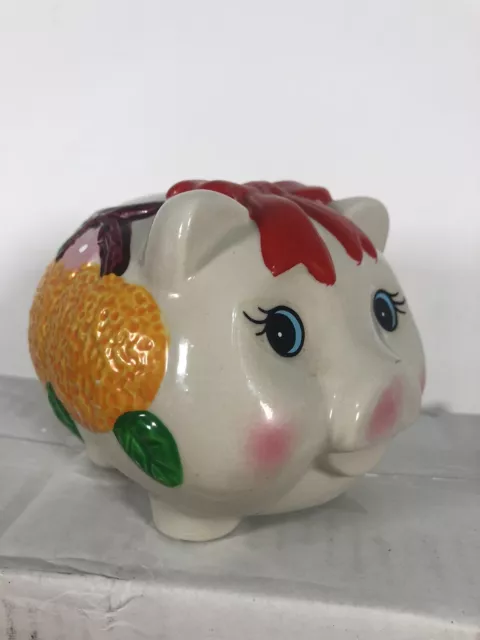 Vintage Mid Century Small Fat Piggy Bank Ceramic Porcelain Multicolor 