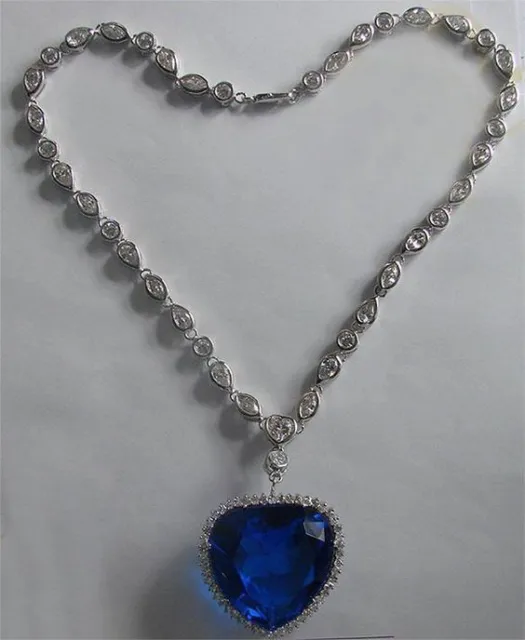Titanic Heart of the Ocean Necklace Lab-Created Blue Sapphire Solid 925 Silver