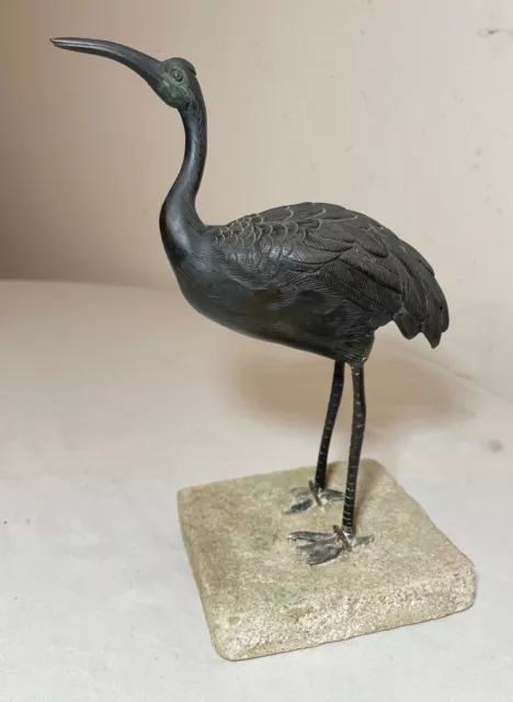 antique 19th century Japanese Meiji bronze bird crane figural statue sculpture