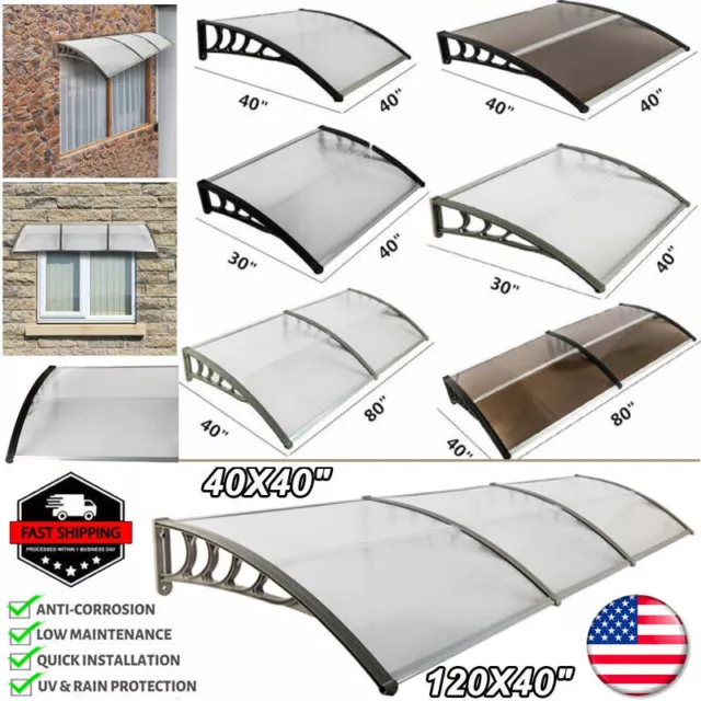 40x120"/80"/40"/32"Door Window Outdoor Awning PC Hollow Sheet Shade Cover Canopy