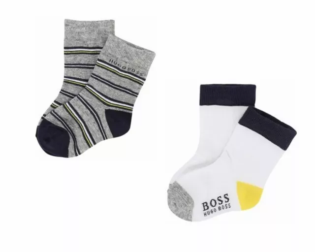 Hugo Boss Baby's J00080 M01 Boys Two Pair Pack Socks Grey White