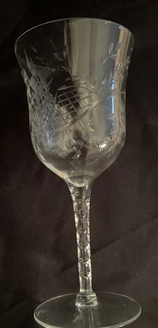 Vintage Etched Basket Floral Crystal Wine Water Stemware