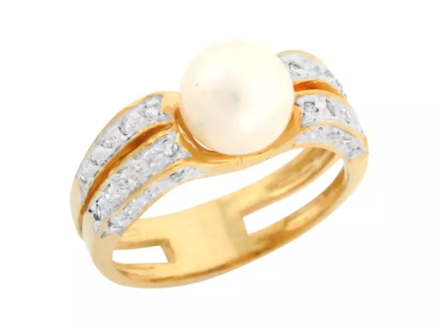 10k or 14k Two Tone Gold Freshwater Cultured Pearl White CZ Classy Ladies Ring