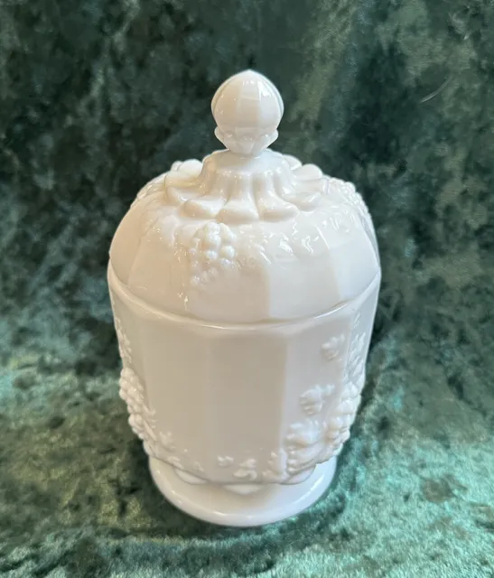 Vintage Westmoreland Paneled Grape Milk Glass Canister/Candy Dish W/Lid
