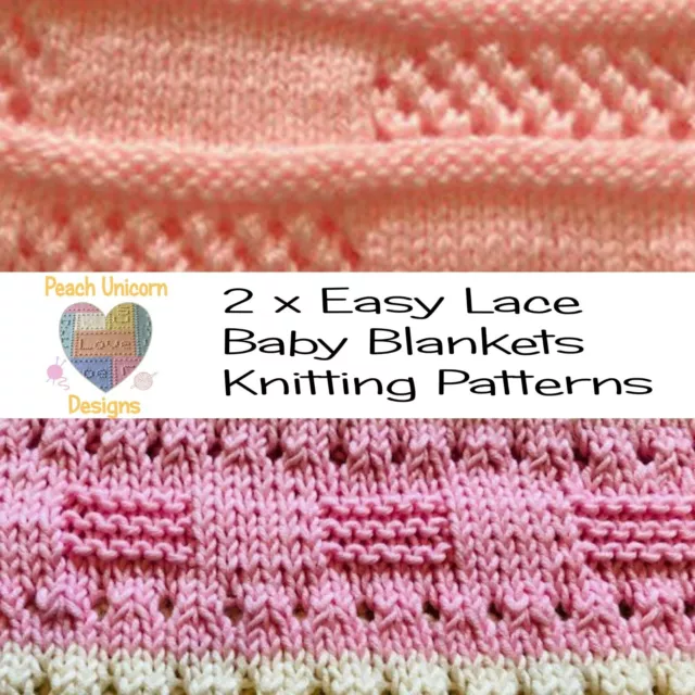 Knitting Patterns for Baby Blankets x 2, Easy Lace & Candy Stripes, DK