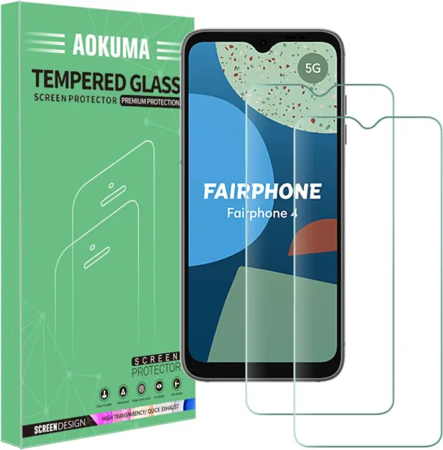 Protector de pantalla de vidrio templado AOKUMA Fairphone 4, [paquete de 2] calidad premium