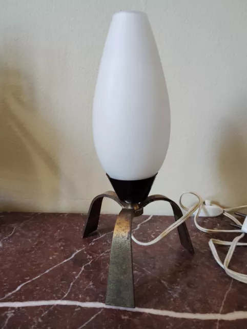 Lampe de chevet vintage tripode design années 50 60 Verre et laiton