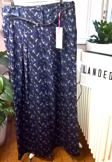 MARKS SPENCERS PER UNA Trousers Floral Wide Leg Blue UK 8 20.00