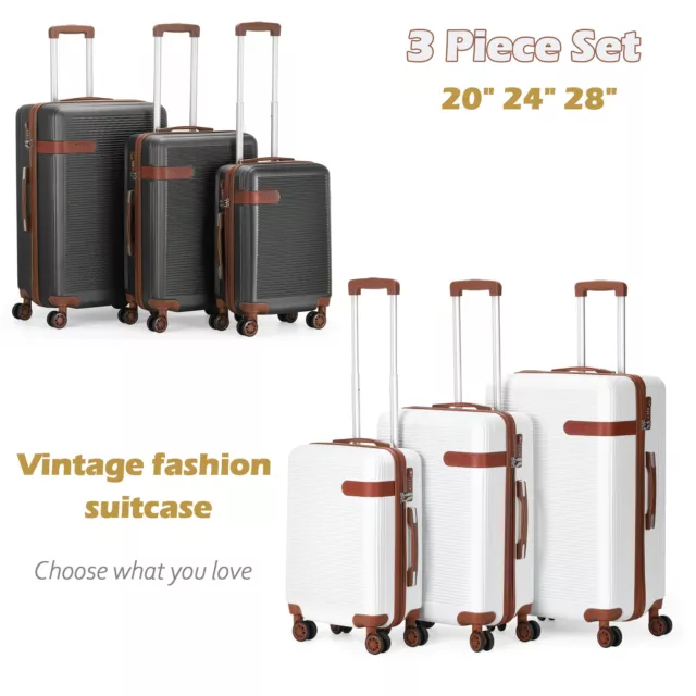 3Piece Luggage Set Retro Business Suitcase Travel Lightweight Trolley w/TSA Lock