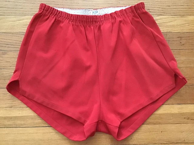VTG 70s Yale Athletic Nylon Gym PE Team Shorts Red Sz. L
