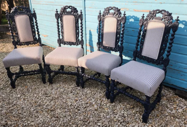 Set of 4 Upcycled Oak Barley Twist Dining Chairs