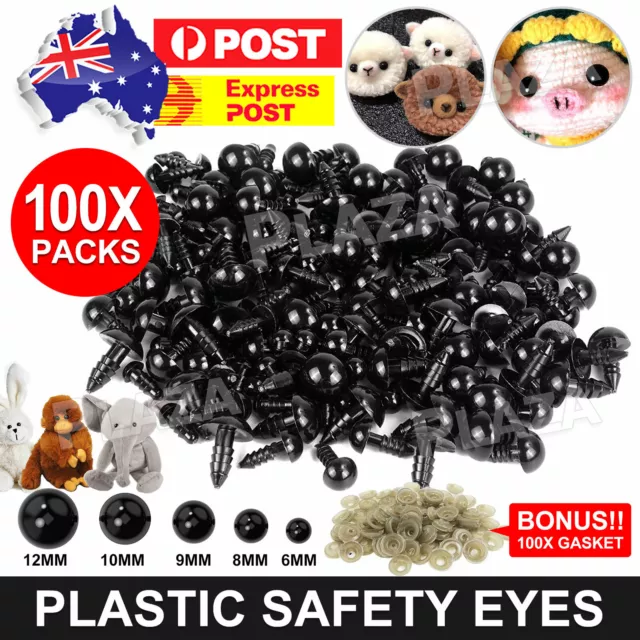 100x Teddy Plush Doll Black Plastic Safety Eyes DIY Toy Crafts Kit 6-12mm NEw