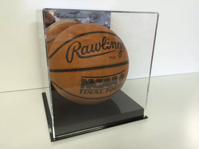 Basketball MIRROR back display case acrylic black base NCAA NBA 85% UV filtering