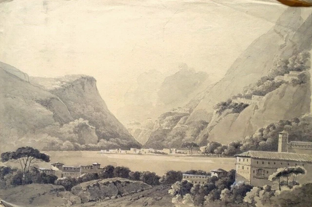 PAYSAGE EN ITALIE - Dessin original ancien EUR 150,00 - PicClick FR