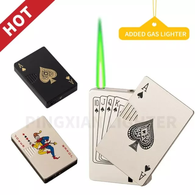 Metal Playing Cards Lighter Green Flame Poker Lighter Novel Lighter Poker