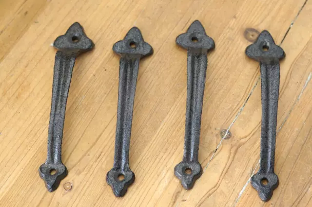 4 Cast Iron Handles Rustic Drawer Pulls 6" Long Handle Grasp Door Gate Farm