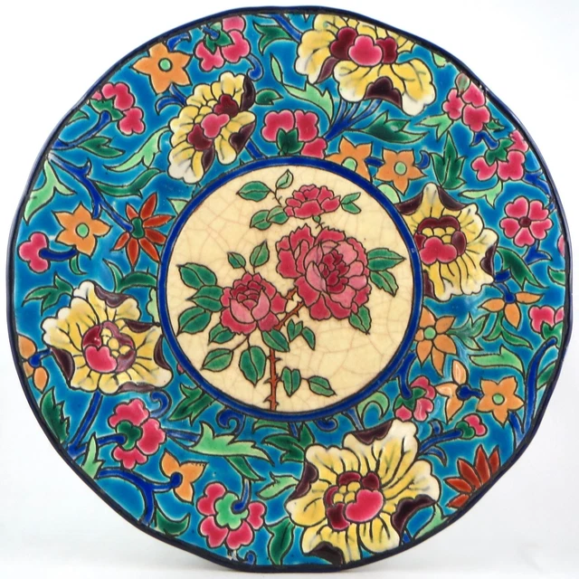 ASSIETTE Ancienne "LES ROSES" par les EMAUX DE LONGWY, vieillard/bordeaux/gien