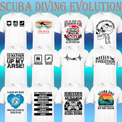 Immersioni subacquee T-shirt da uomo Diver Sub Attrezzatura Flippers Maschera REGOLATORE Sea#P1#OR