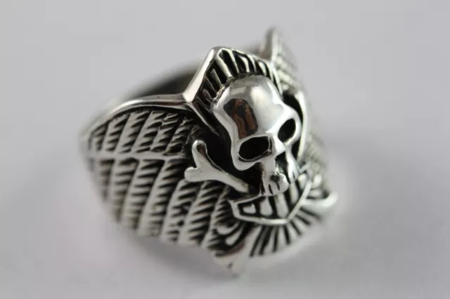 Klassischer Totenkopfring Tattoo Biker Skull Ring 925 Echt Silber / 046