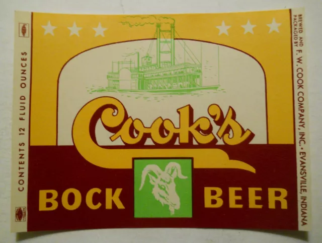 ca. 1950's Cook's Bock Beer (Evansville, Indiana) Bottle Label