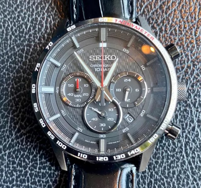 SEIKO MEN'S QUARTS Chronograph Caliber 8T63 Watch Black Dial Works $  - PicClick