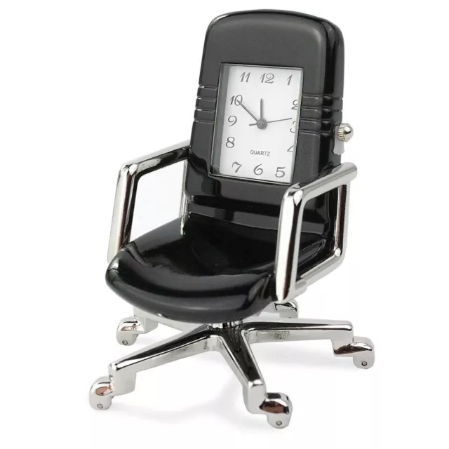 Clockee Designer Tischuhr Chefsessel schwarz aus Metall Schreibtischuhr Analog